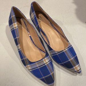 JG Blue Plaid Heels, Never Worn, Size 8 1/2.